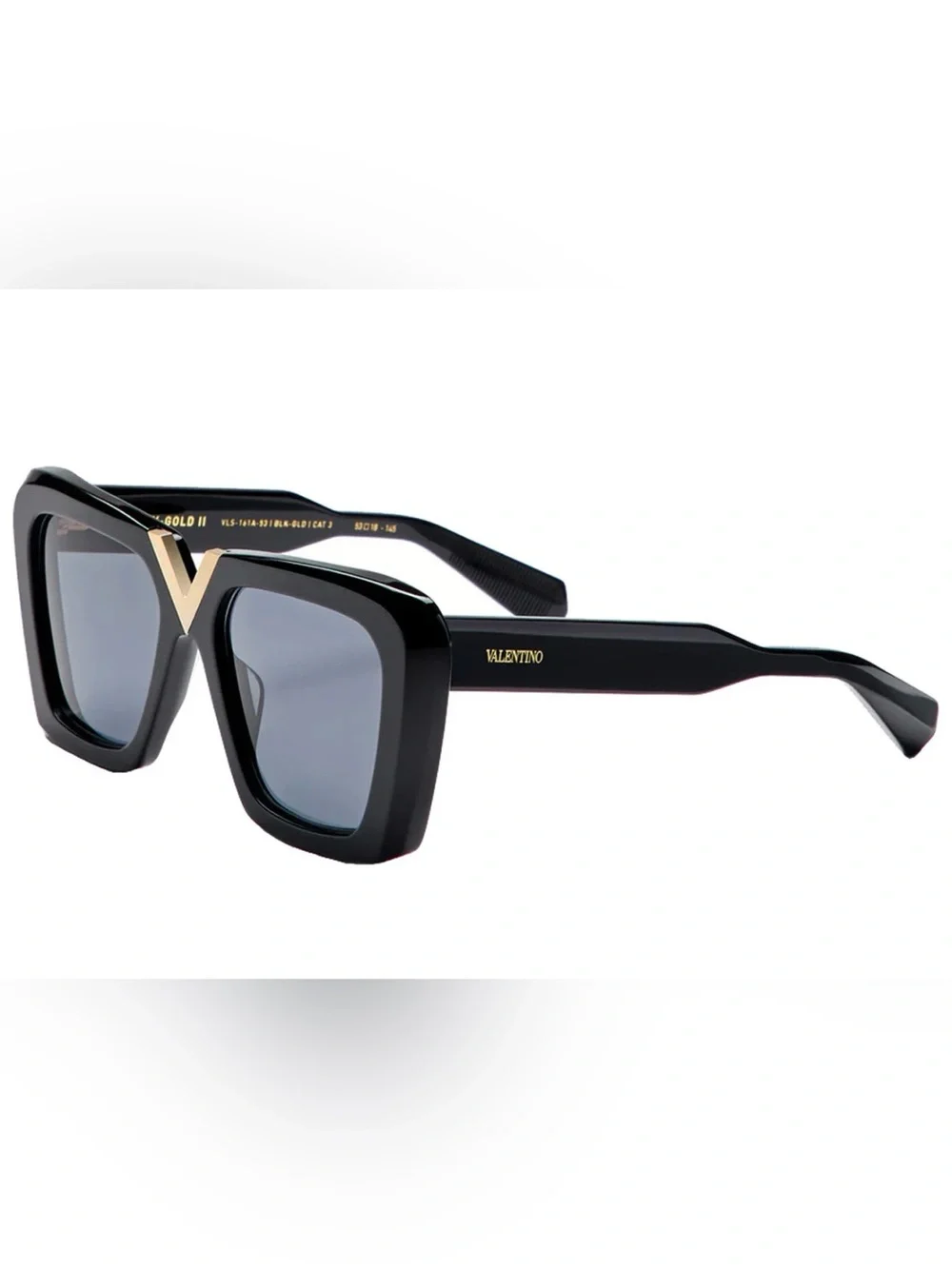 VALENTINO V-GOLDII Oversized Butterfly Sunglasses NIB Authentic Black/Smoke Grey - Picture 2 of 11